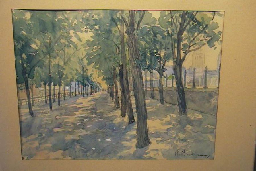 Akvarell, Hugo Backmansson, promenad, 23 x 31  
